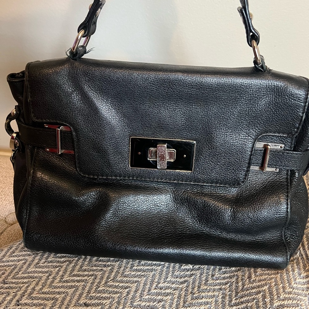 Audrey Brooke Black Satchel with Silver Hardware